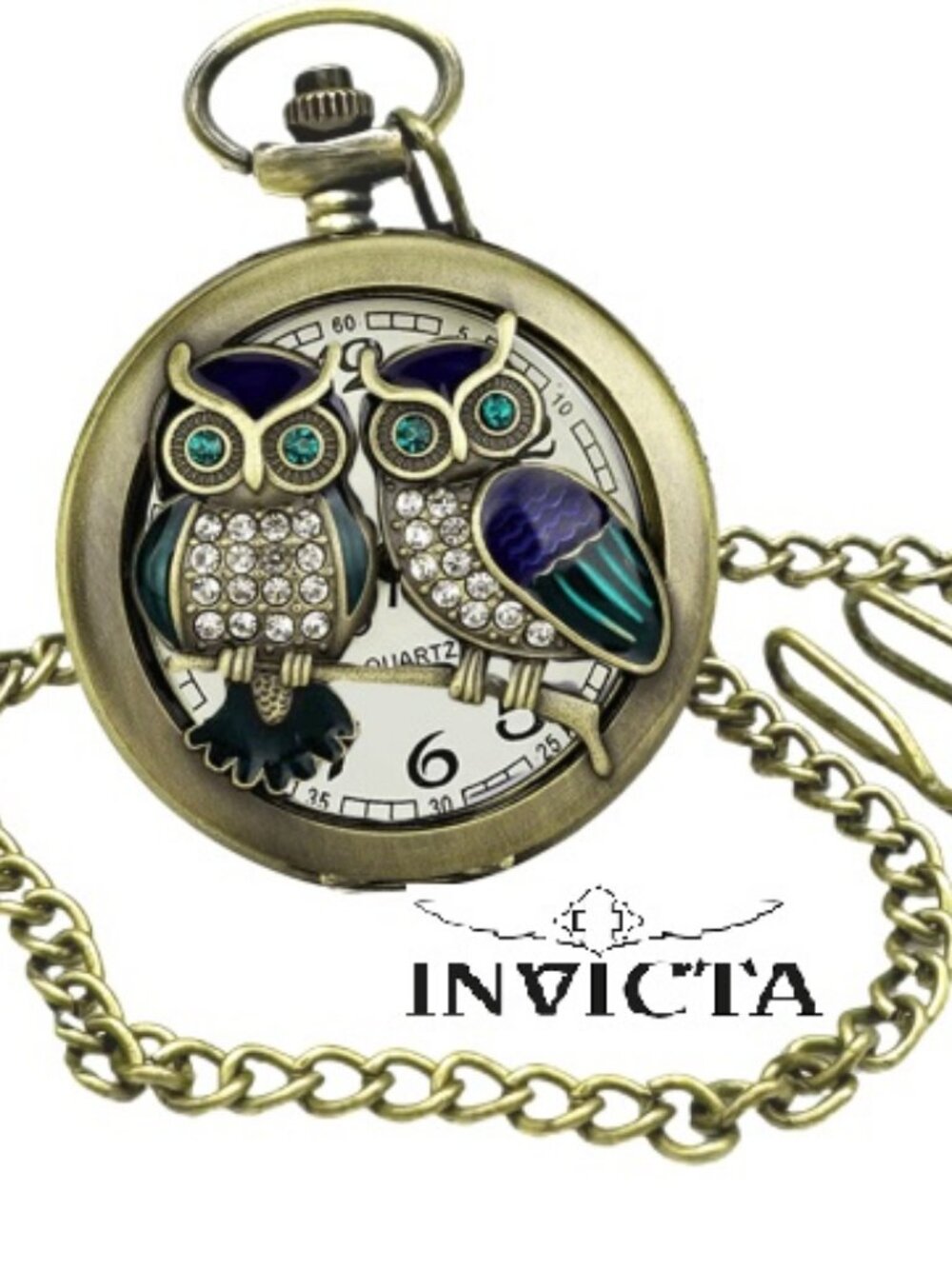 $199 Invicta Vintage Bronze Iced Owl 47mm Pocket Watch 79004 NIB